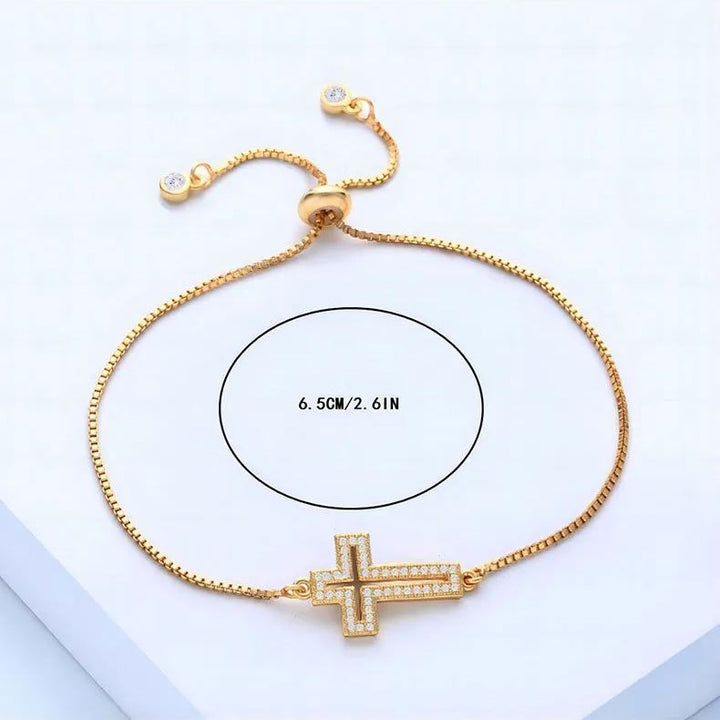 Openwork cross zircon micro-pave bracelet, waterproof and hypoallergenic jewelry for women.