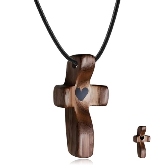 Minimalist Walnut Palm Cross Set – Handheld Cross & Necklace