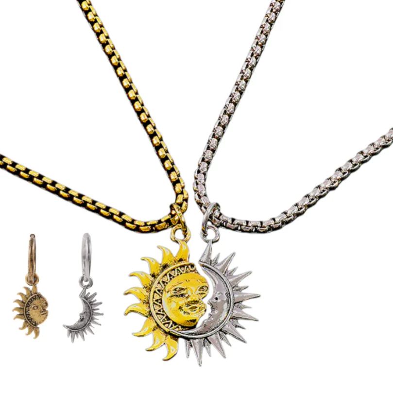 Sun & Moon Asymmetric Couples Jewelry Set – Necklace & Earrings