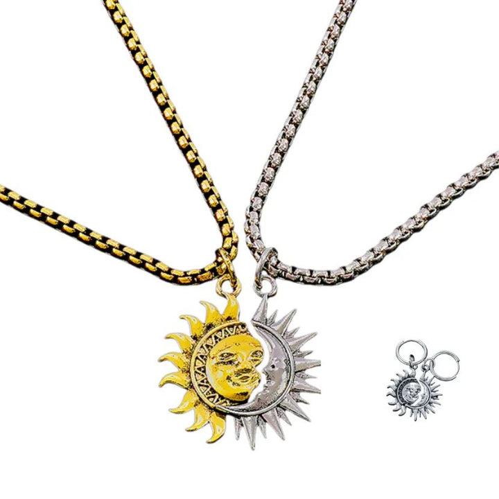 Sun & Moon Asymmetric Couples Jewelry Set – Necklace & Earrings