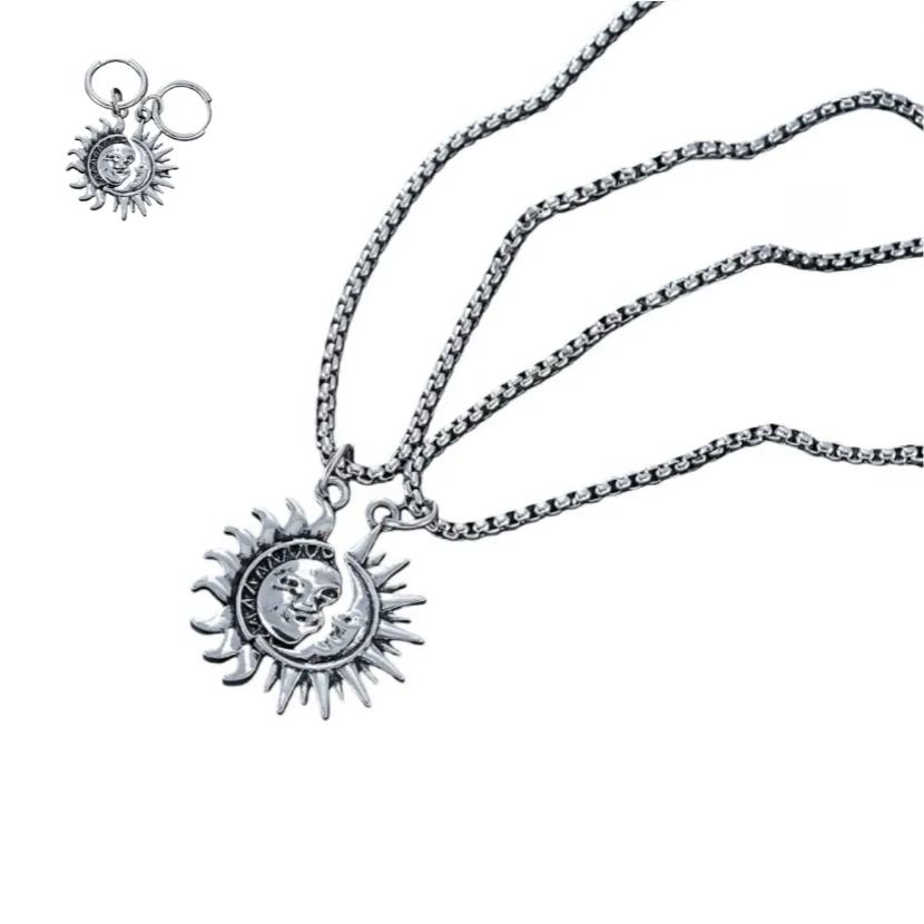 Sun & Moon Asymmetric Couples Jewelry Set – Necklace & Earrings
