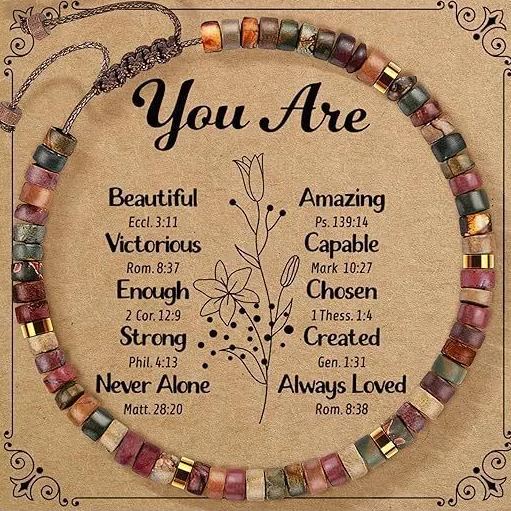 Thanksgiving Gift – 4mm Natural Stone Braided Bracelet with Greeting Card (Adjustable)