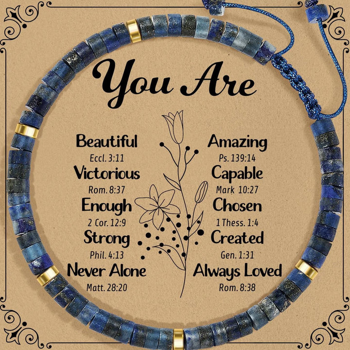 Thanksgiving Gift – 4mm Natural Stone Braided Bracelet with Greeting Card (Adjustable)