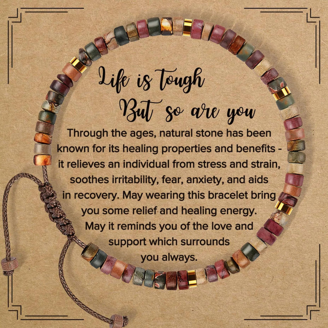 Thanksgiving Gift – 4mm Natural Stone Braided Bracelet with Greeting Card (Adjustable)