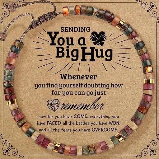 Thanksgiving Gift – 4mm Natural Stone Braided Bracelet with Greeting Card (Adjustable)