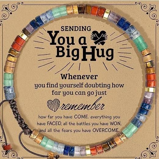 Thanksgiving Gift – 4mm Natural Stone Braided Bracelet with Greeting Card (Adjustable)