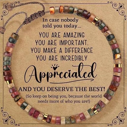 Thanksgiving Gift – 4mm Natural Stone Braided Bracelet with Greeting Card (Adjustable)