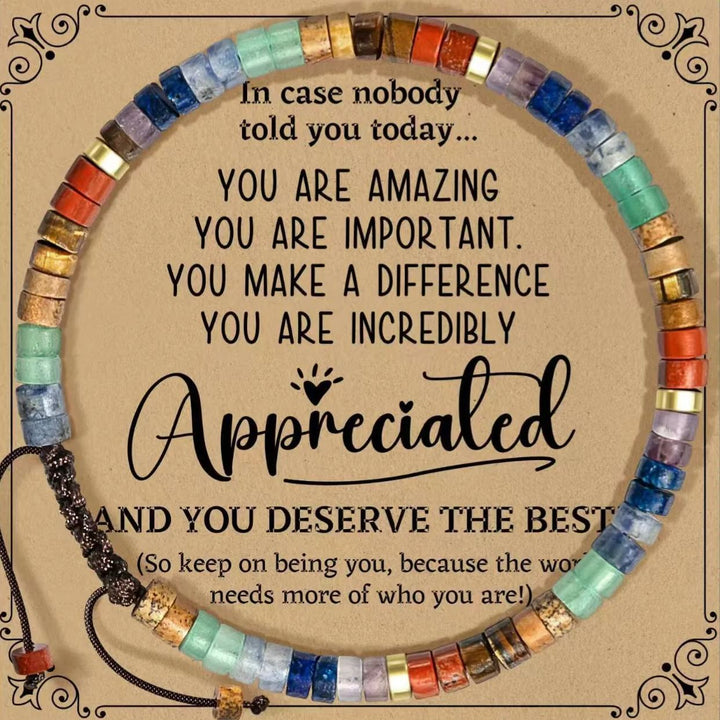 Thanksgiving Gift – 4mm Natural Stone Braided Bracelet with Greeting Card (Adjustable)