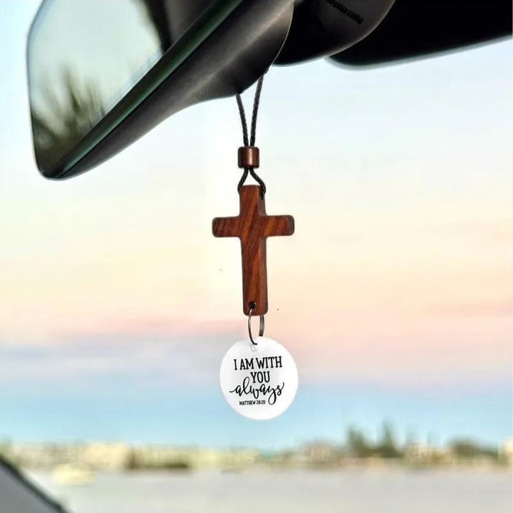 NFC Bible Cross Car Hanging Ornament – Walnut Wood Cross Decor