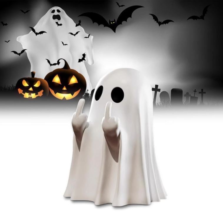Funny Ghost Figurine with Middle Finger – Creative Desk Décor