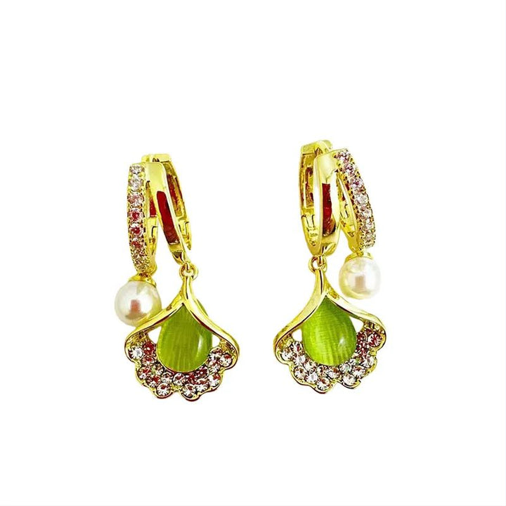 18K Gold Ginkgo Leaf Earrings - Elegant Studs for Office Wear, Luxury High-End Feminine Design