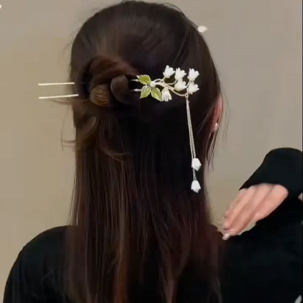Modern Environmental Protection Alloy Tassel Hairpin - Women's Bun Chignon Dangle Hair Accessory