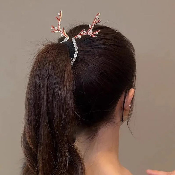 Christmas High Ponytail Hair Clip - Antler Bun Hair Clamp with High-End Tassel Headpiece