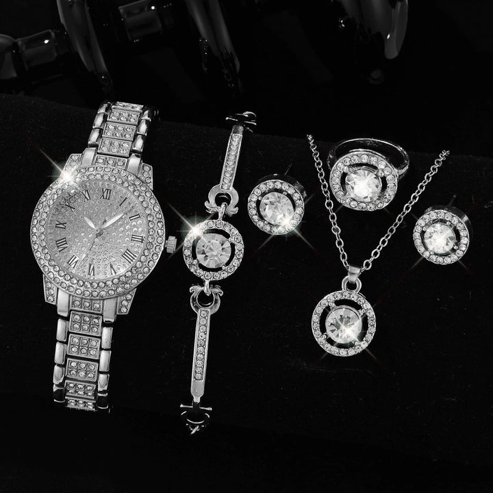 Full-Diamond Roman Dial Starry Sky Women's Watch Set