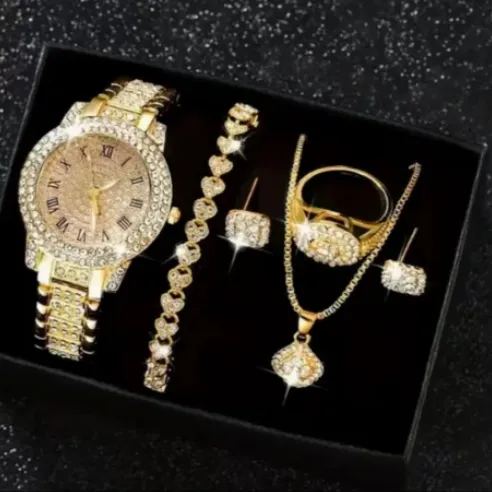 Full-Diamond Roman Dial Starry Sky Women's Watch Set