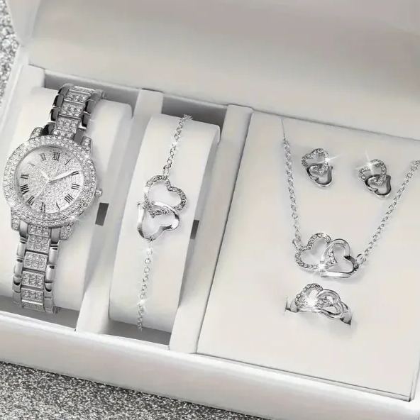Full-Diamond Roman Dial Starry Sky Women's Watch Set