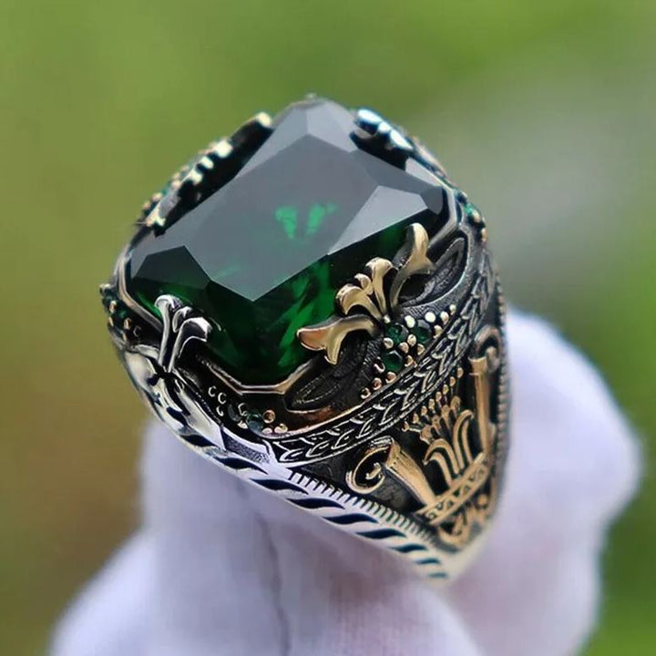 Retro Luxury Two-Tone Plated Colored Gem Men's Ring
