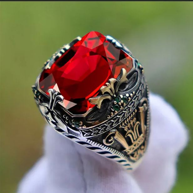 Retro Luxury Two-Tone Plated Colored Gem Men's Ring