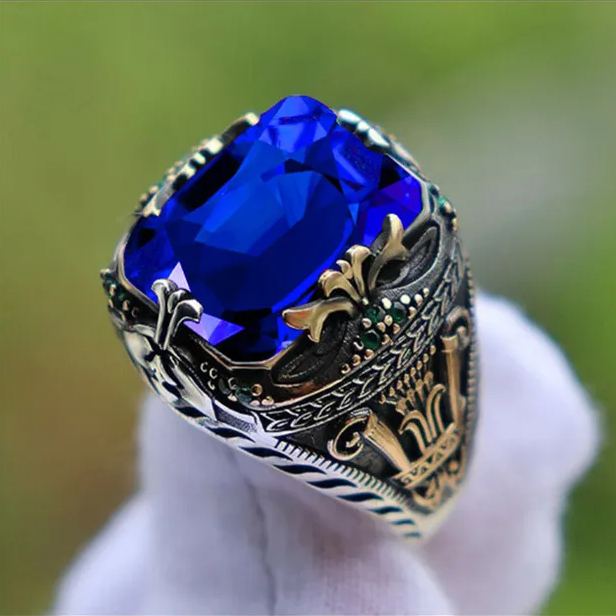 Retro Luxury Two-Tone Plated Colored Gem Men's Ring