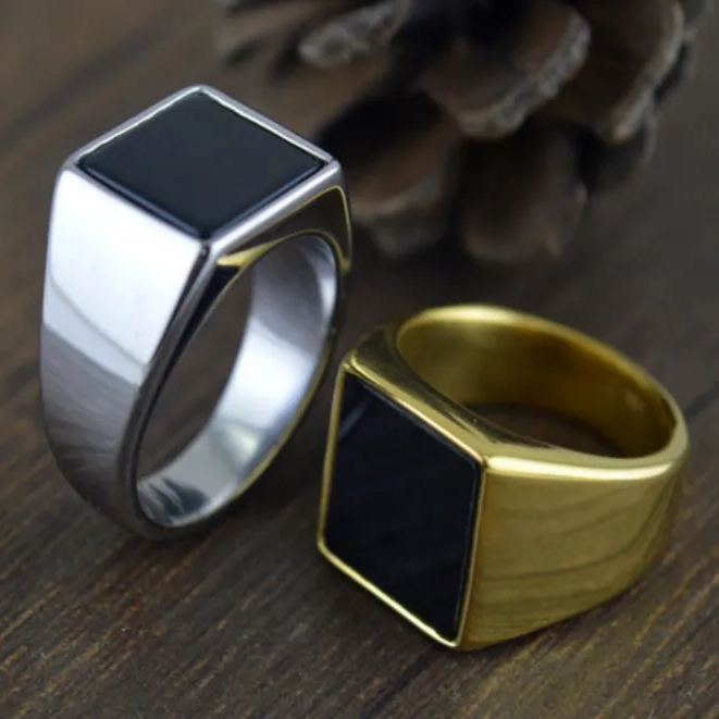 Titanium Steel Geometric Minimalist Square Oil-Drop Business Ring (Light Luxury Commuting Style)