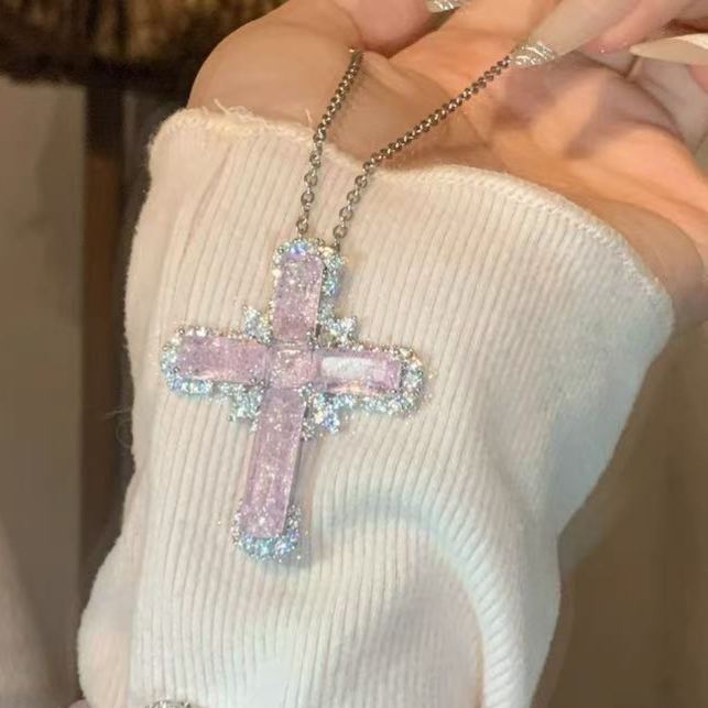 Colored Gem Cross 18K Gold Necklace