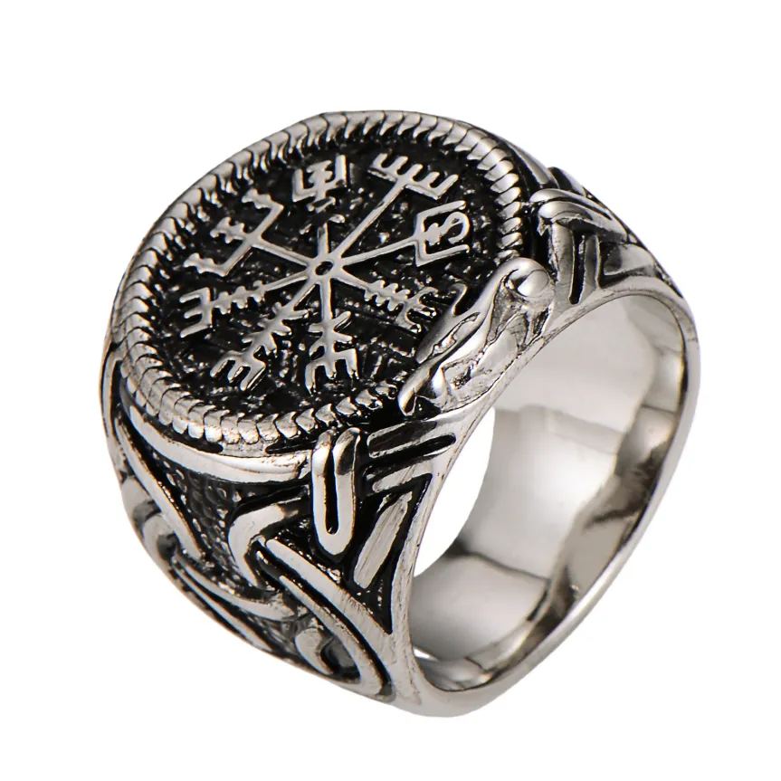 Titanium Steel Viking Compass Ring (Norse Mythology Retro Style)