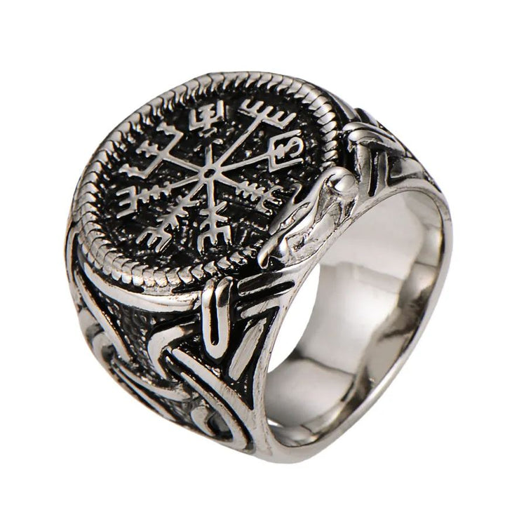 Titanium Steel Viking Compass Ring (Norse Mythology Retro Style)