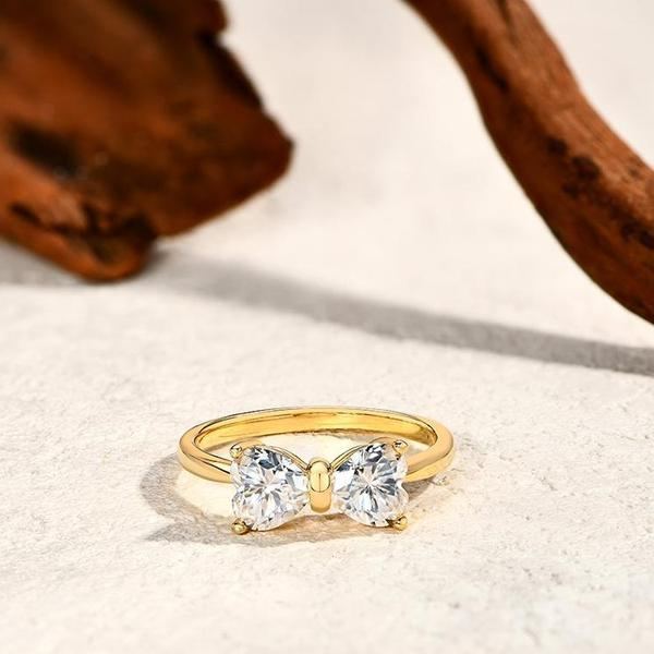 Double-Diamond Bowknot Ring (Sweet-Cool Light Luxury Style Series)