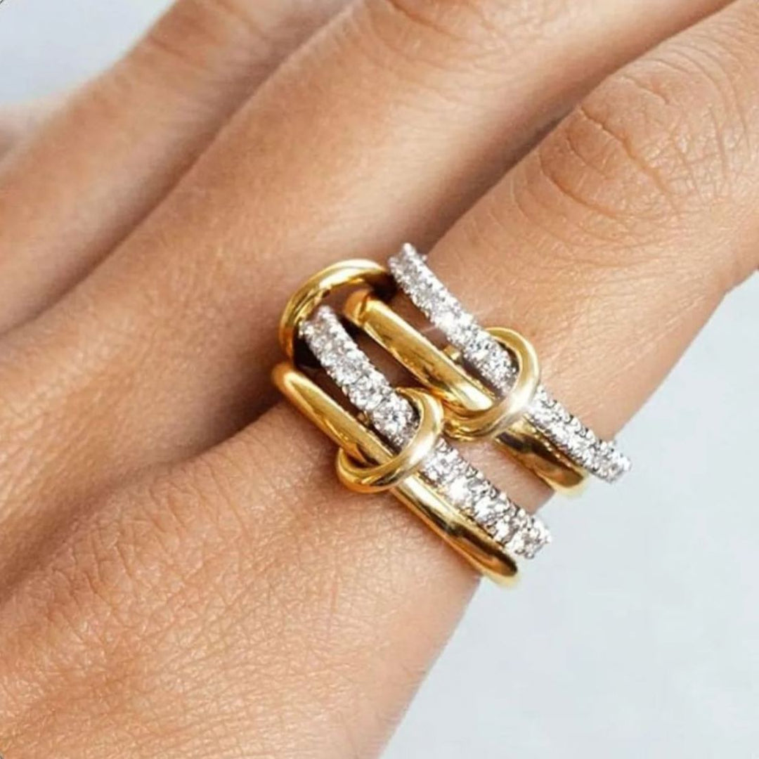 Multi-Band Chain-Link Full-Diamond Ring (Light Luxury Stackable Style Series)