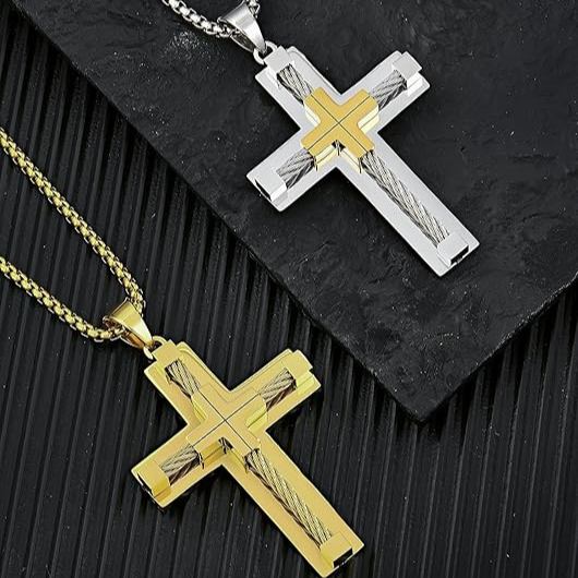 Titanium Steel Cable Cross Necklace (Industrial Minimalist · Faith Power Style)