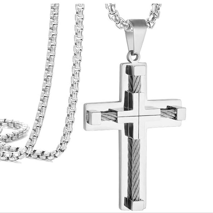 Titanium Steel Cable Cross Necklace (Industrial Minimalist · Faith Power Style)