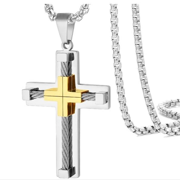 Titanium Steel Cable Cross Necklace (Industrial Minimalist · Faith Power Style)
