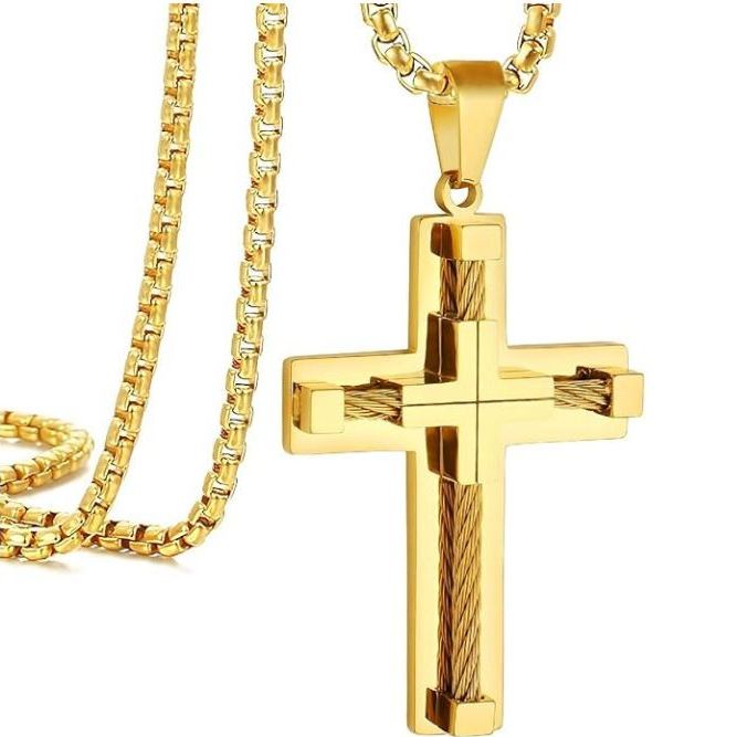 Titanium Steel Cable Cross Necklace (Industrial Minimalist · Faith Power Style)