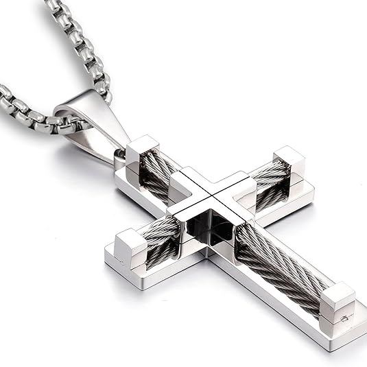 Titanium Steel Cable Cross Necklace (Industrial Minimalist · Faith Power Style)