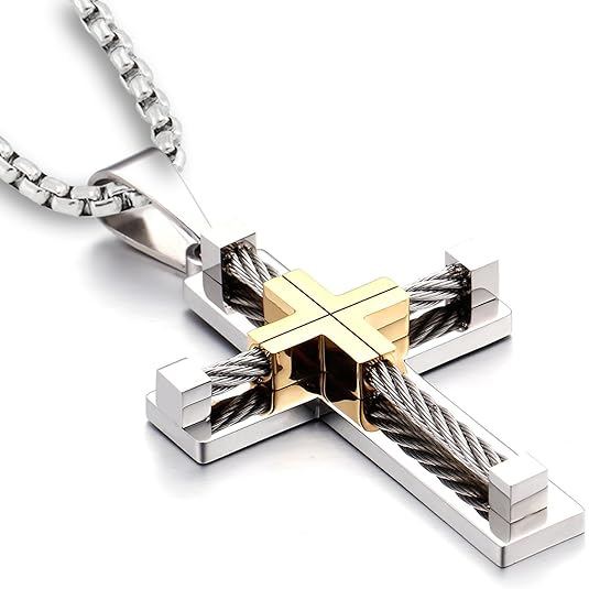 Titanium Steel Cable Cross Necklace (Industrial Minimalist · Faith Power Style)