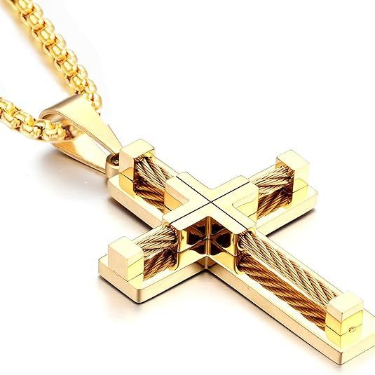 Titanium Steel Cable Cross Necklace (Industrial Minimalist · Faith Power Style)