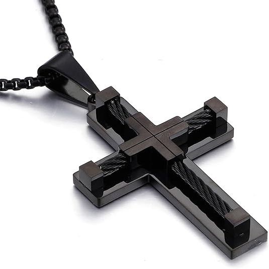Titanium Steel Cable Cross Necklace (Industrial Minimalist · Faith Power Style)