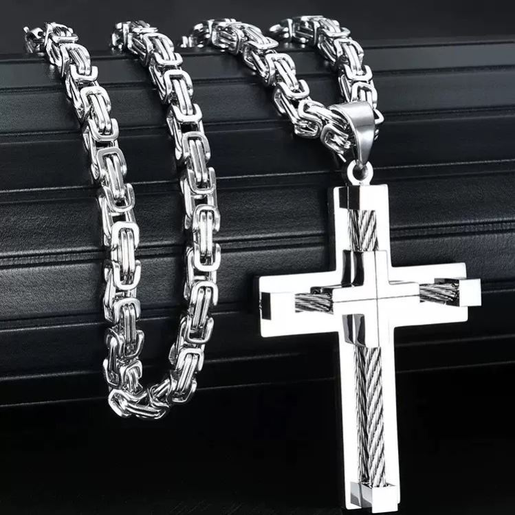 Titanium Steel Cable Cross Necklace (Industrial Minimalist · Faith Power Style)