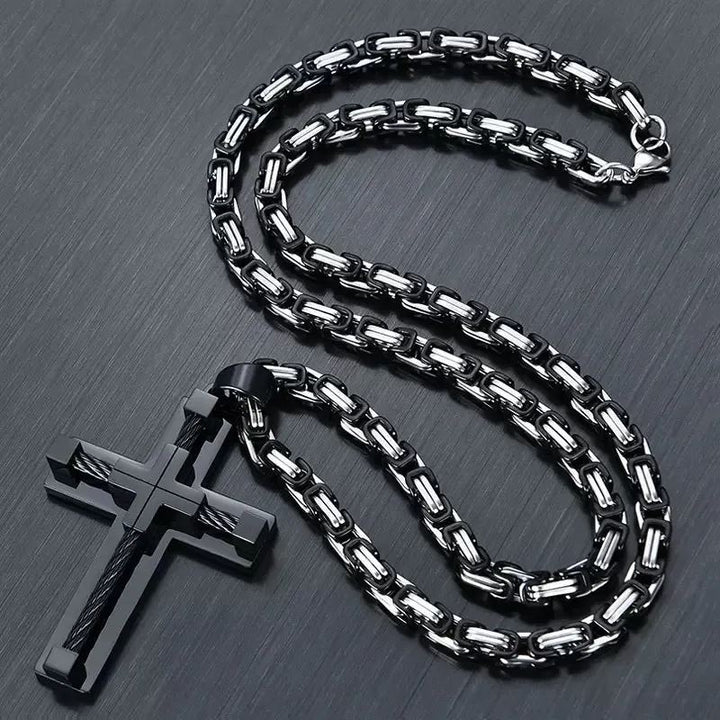 Titanium Steel Cable Cross Necklace (Industrial Minimalist · Faith Power Style)