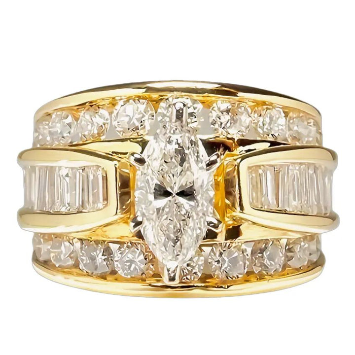 Marquise Center Stone Full Diamond Ring (Luxury Gorgeous Couple Style)