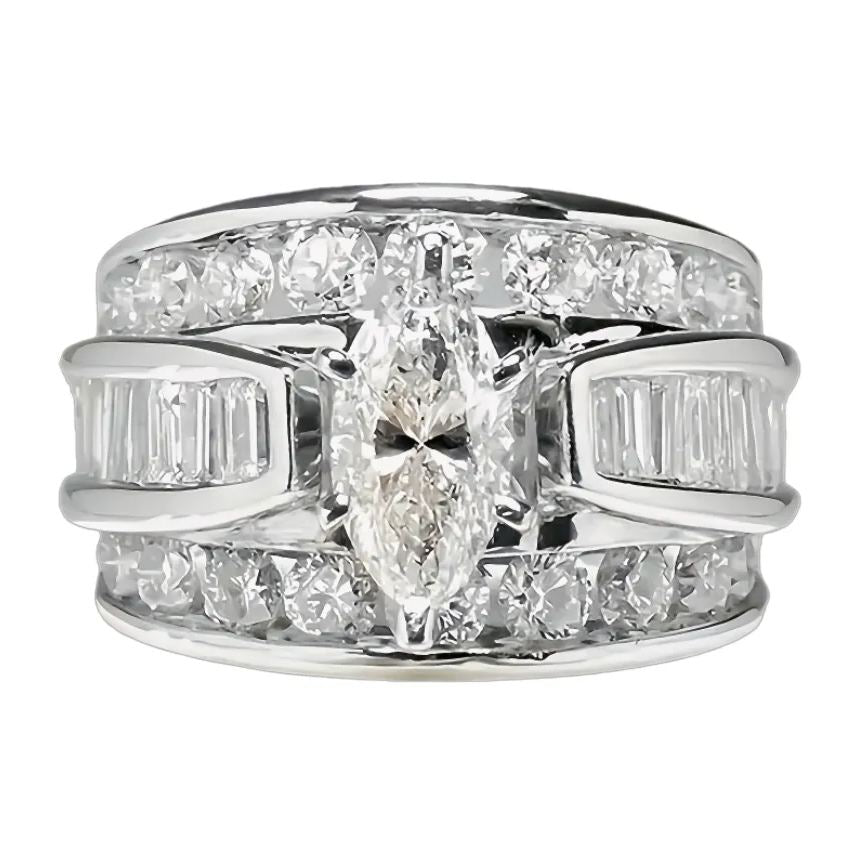 Marquise Center Stone Full Diamond Ring (Luxury Gorgeous Couple Style)