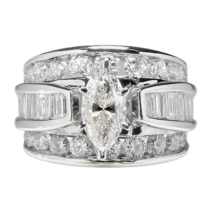 Marquise Center Stone Full Diamond Ring (Luxury Gorgeous Couple Style)