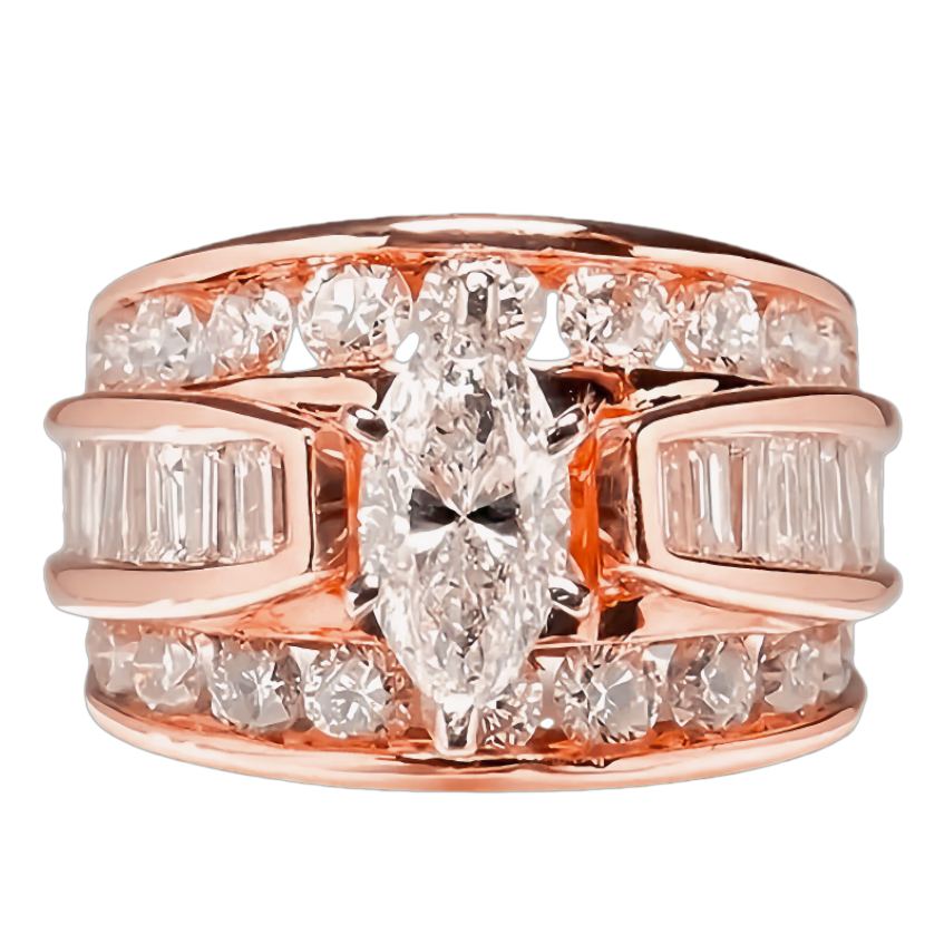 Marquise Center Stone Full Diamond Ring (Luxury Gorgeous Couple Style)