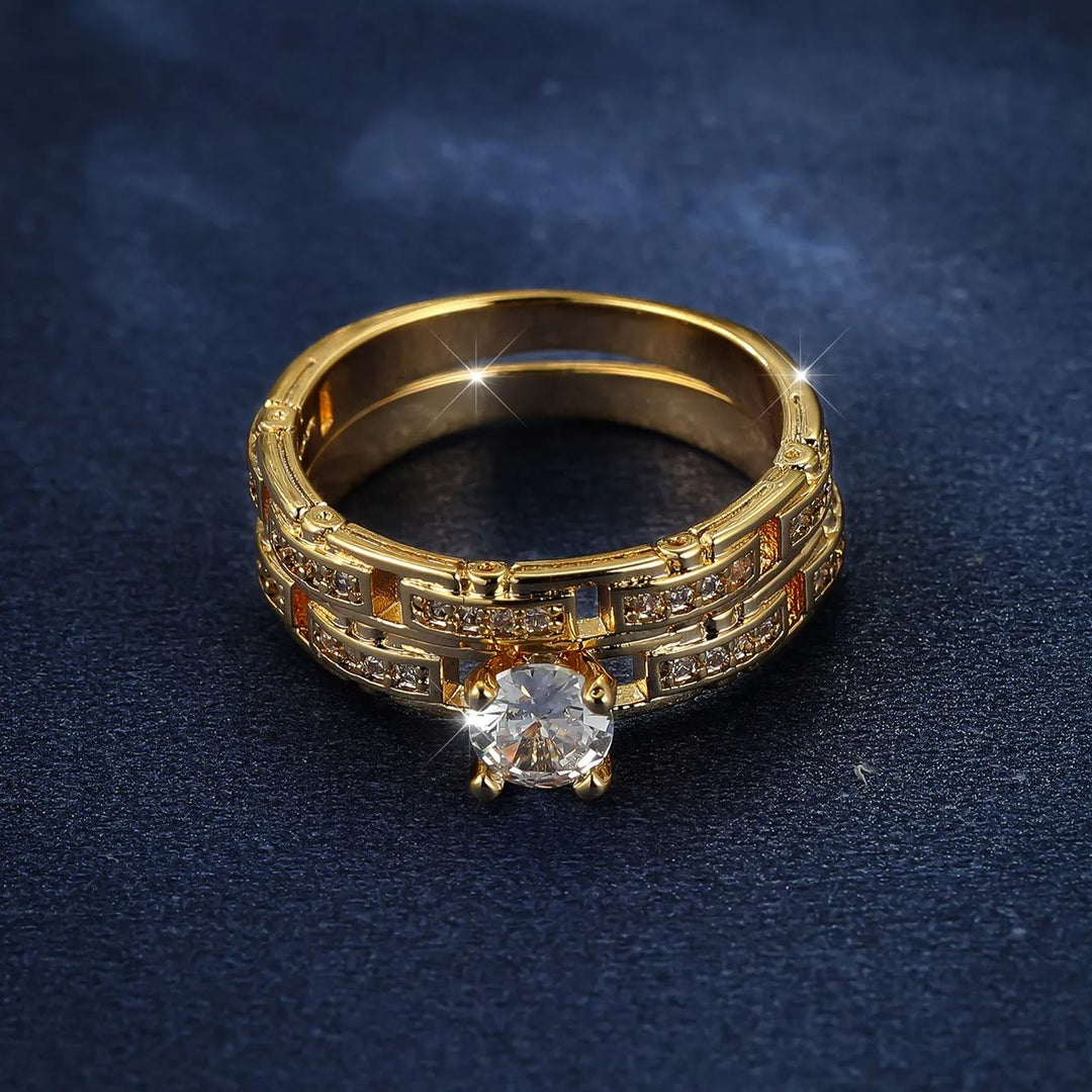 Geometric Segmented Double Layer Stackable Ring (Luxury Ritual Personalized Style)