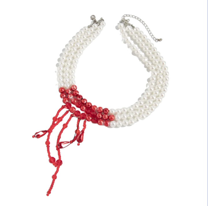 Gothic Pearl Necklace – Halloween Blood Drop Crystal Tassel Choker
