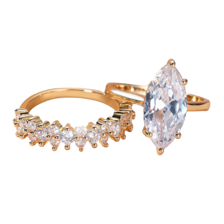 Marquise-Cut Full Zircon Pavé Ring Set for Women