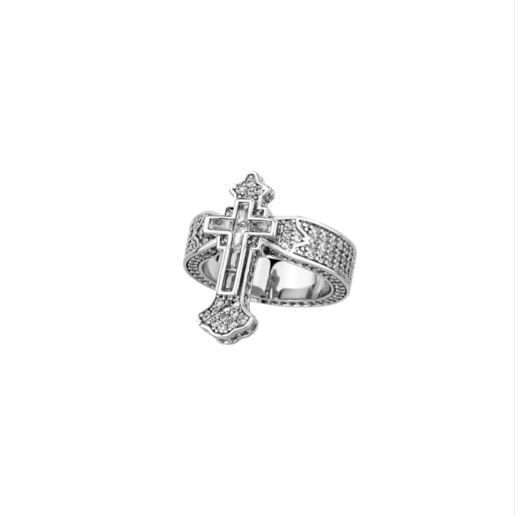 Hip-Hop Cross Micro-Paved Zircon Couple Ring