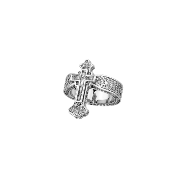Hip-Hop Cross Micro-Paved Zircon Couple Ring