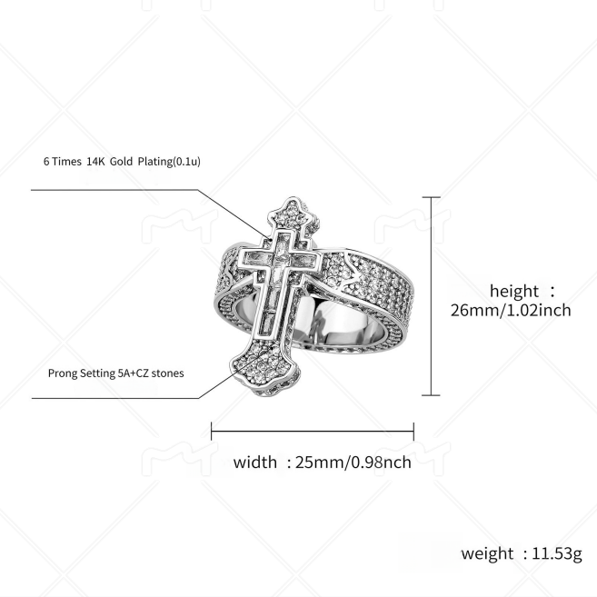 Hip-Hop Cross Micro-Paved Zircon Couple Ring