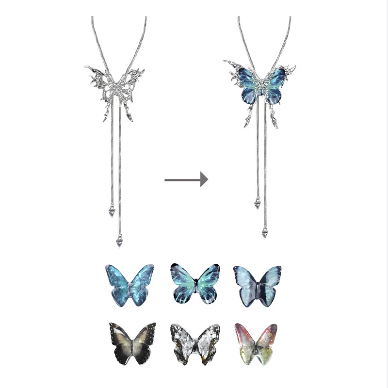 Interchangeable Butterfly Pendant Adjustable Necklace